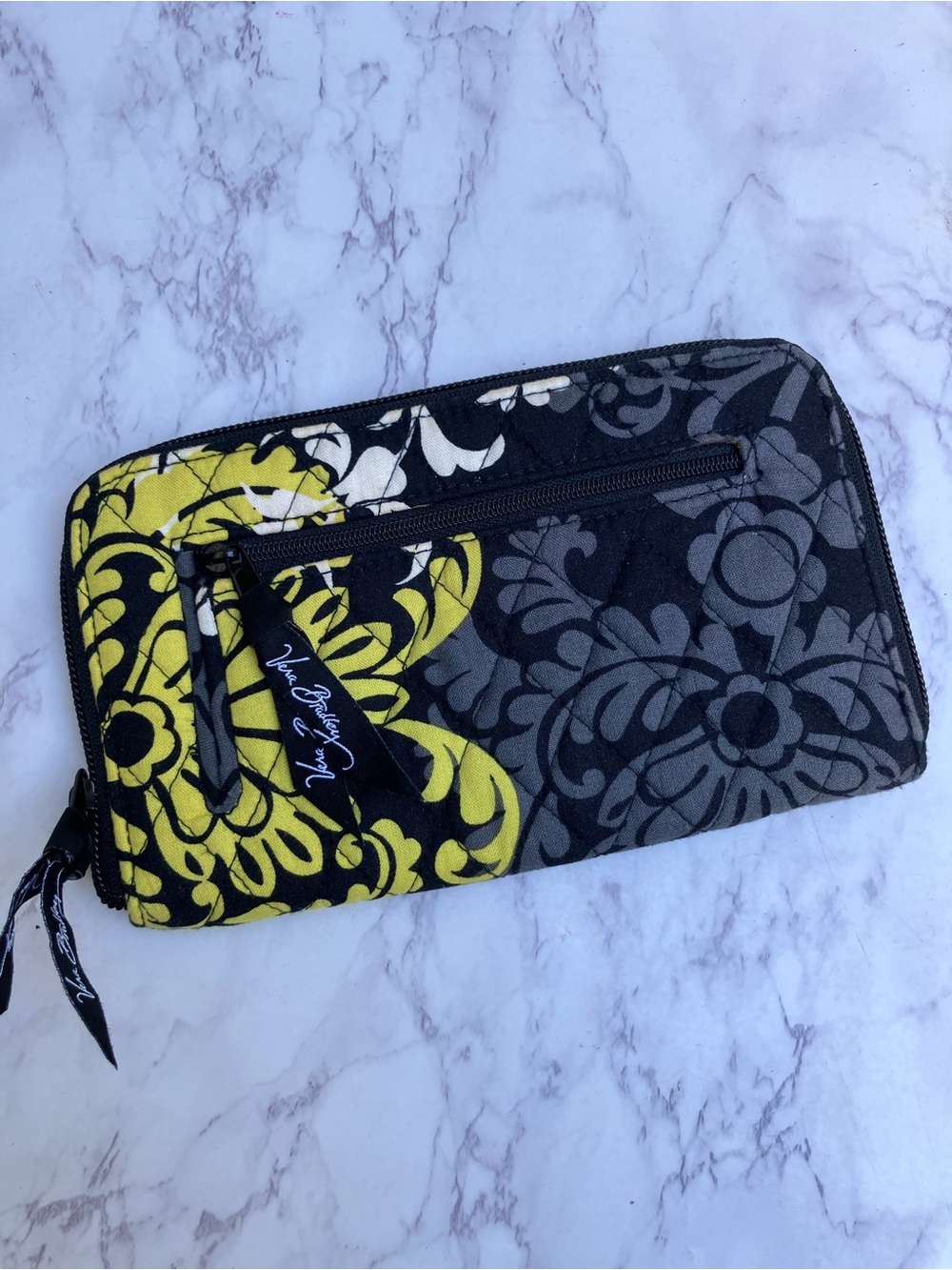 Vera Bradley yellow black white gray zip around wallet EUC card holder clutch